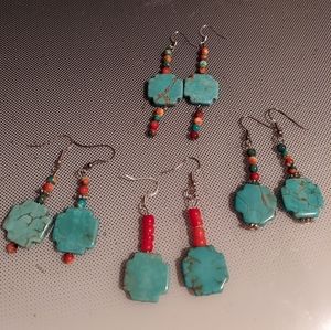 Southwestern holy cross earrings turquoise cross coral beads boho cowgirl